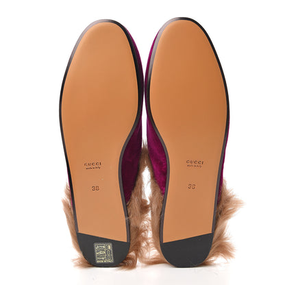 Gucci Velvet Fur Womens Princetown Slippers 38 Fucsia Violet Cyclamen Natural 5 of 8