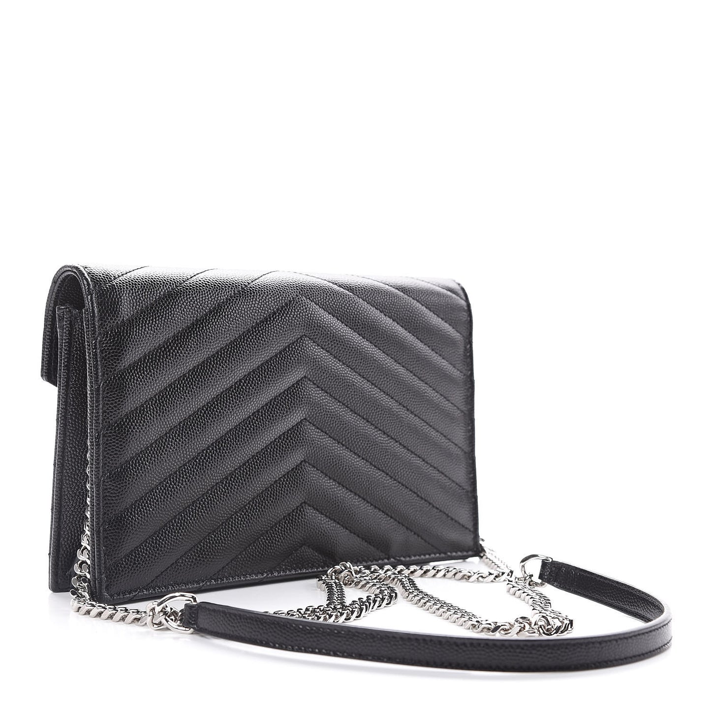 Grain De Poudre Matelasse Chevron Monogram Envelope Chain Wallet Black