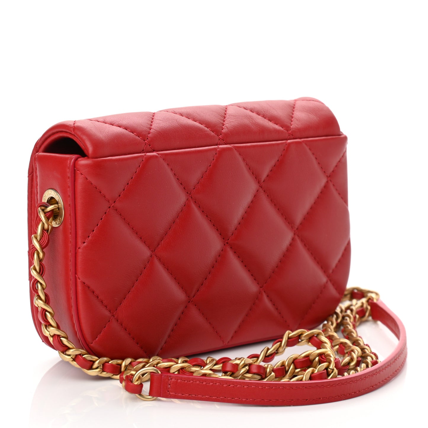 Calfskin Quilted Mini Nailed CC Flap Bag Red