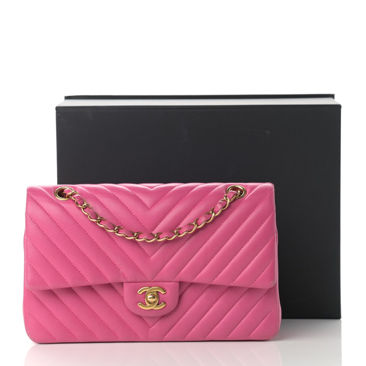 Lambskin Chevron Quilted Medium Double Flap Pink