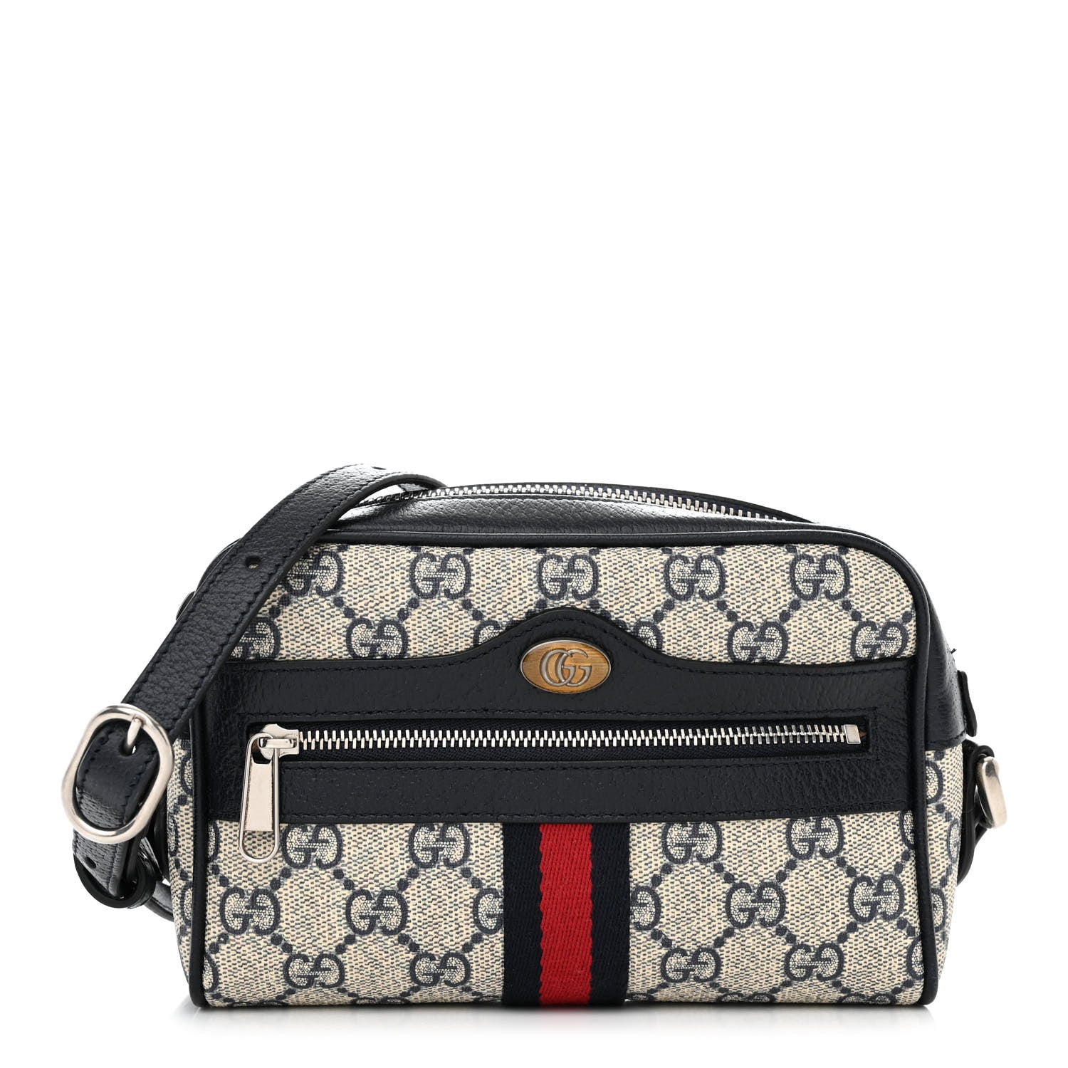 Gucci GG Supreme Monogram Textured Dollar Calfskin Web Mini Ophidia Shoulder Bag Beige Blue 1 of 12