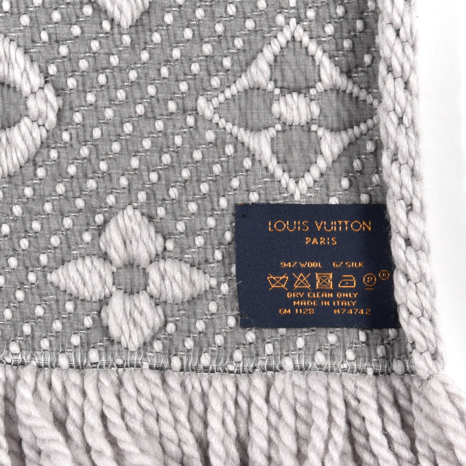 Louis Vuitton Wool Silk Logomania Scarf Pearl Grey 4 of 4
