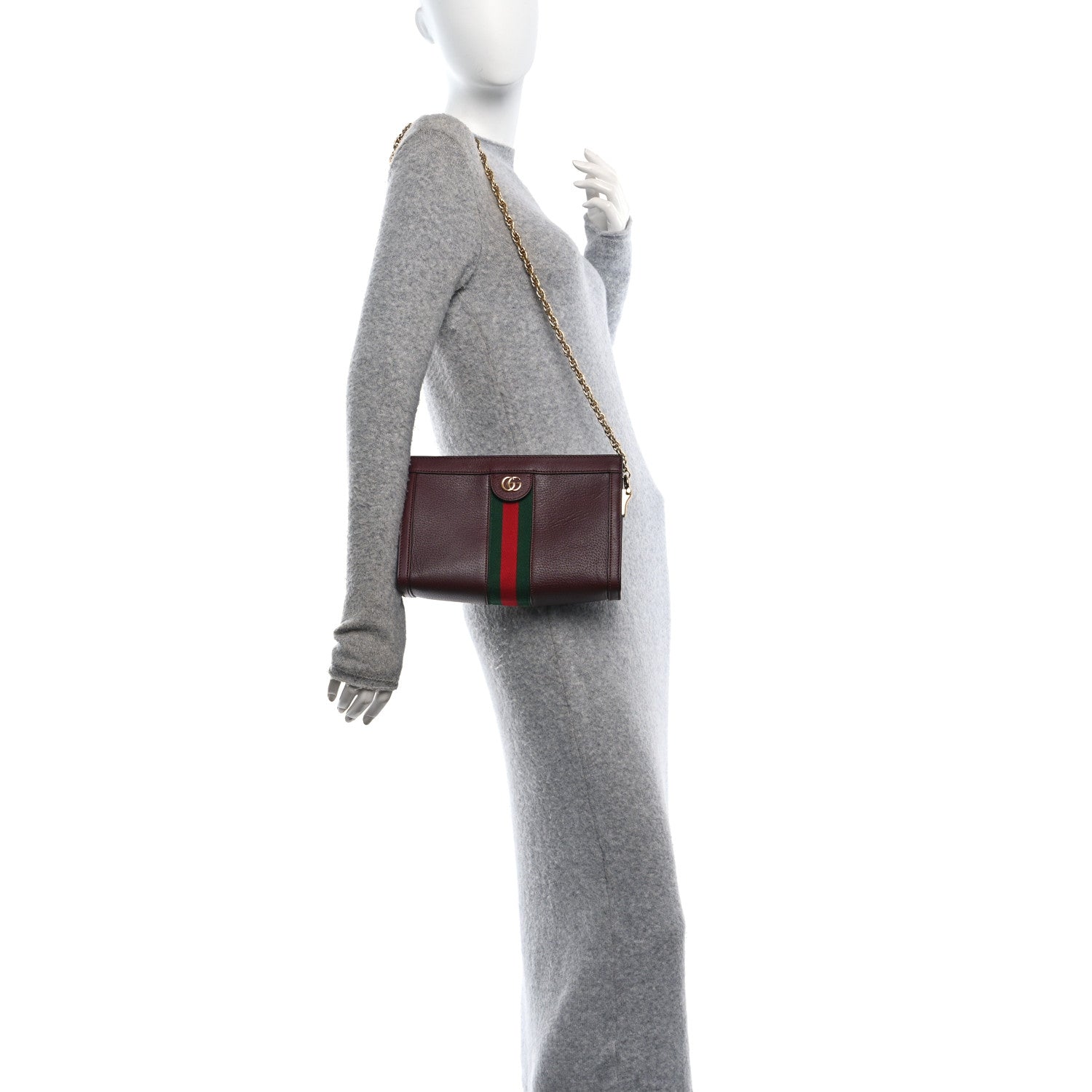 Gucci Textured Calfskin Web Small Ophidia Chain Shoulder Bag Vintage Bordeaux 2 of 10