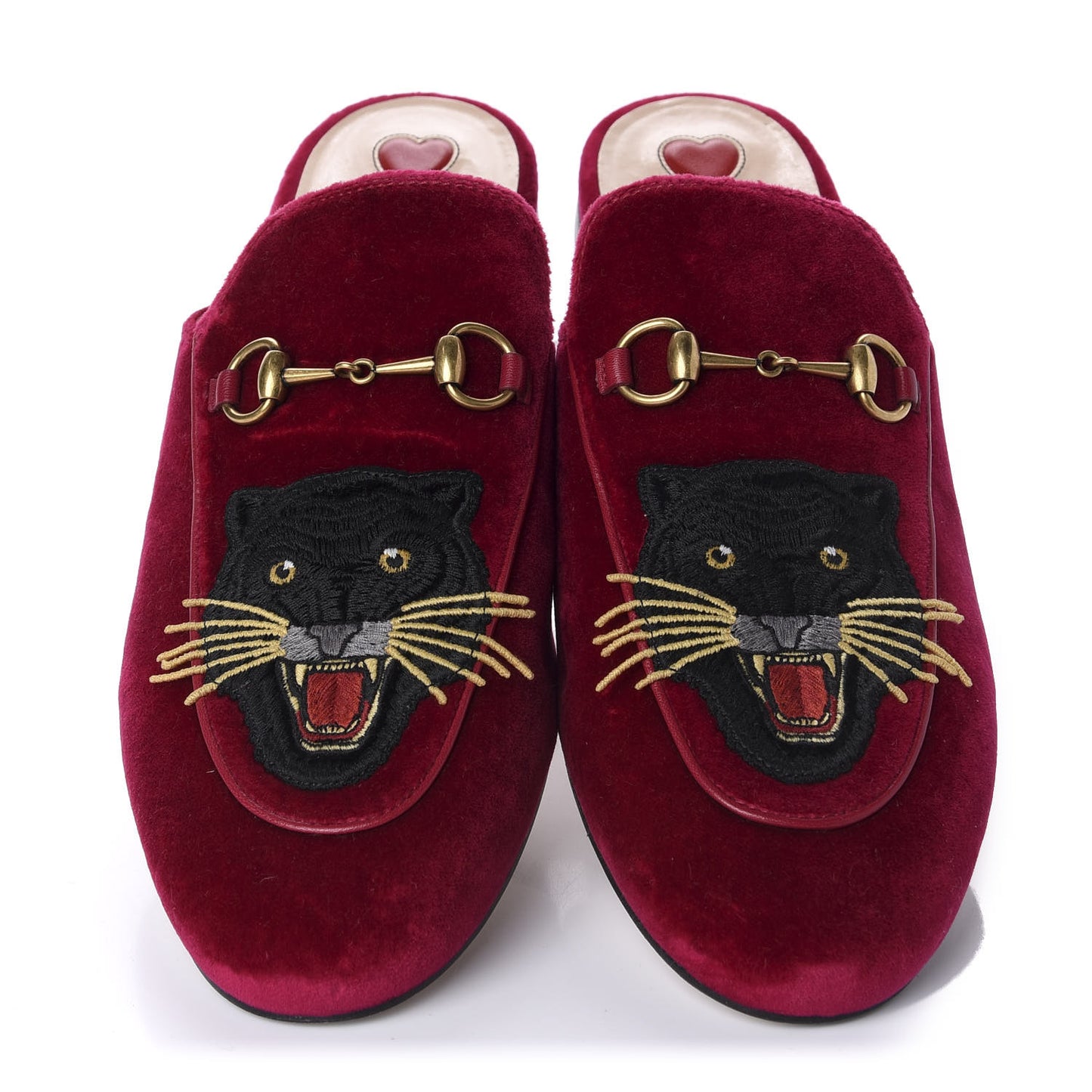 Velvet Panther Embroidered Womens Princetown Slippers 41 Red