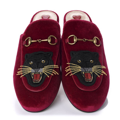 Gucci Velvet Panther Embroidered Womens Princetown Slippers 41 Red 5 of 10