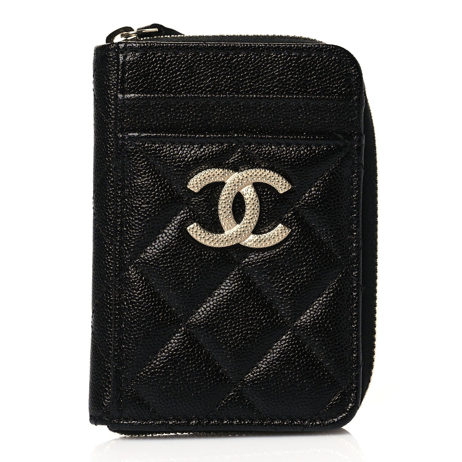 Chanel Caviar Quilted Studded CC Zip Card Holder Black 1 of 8