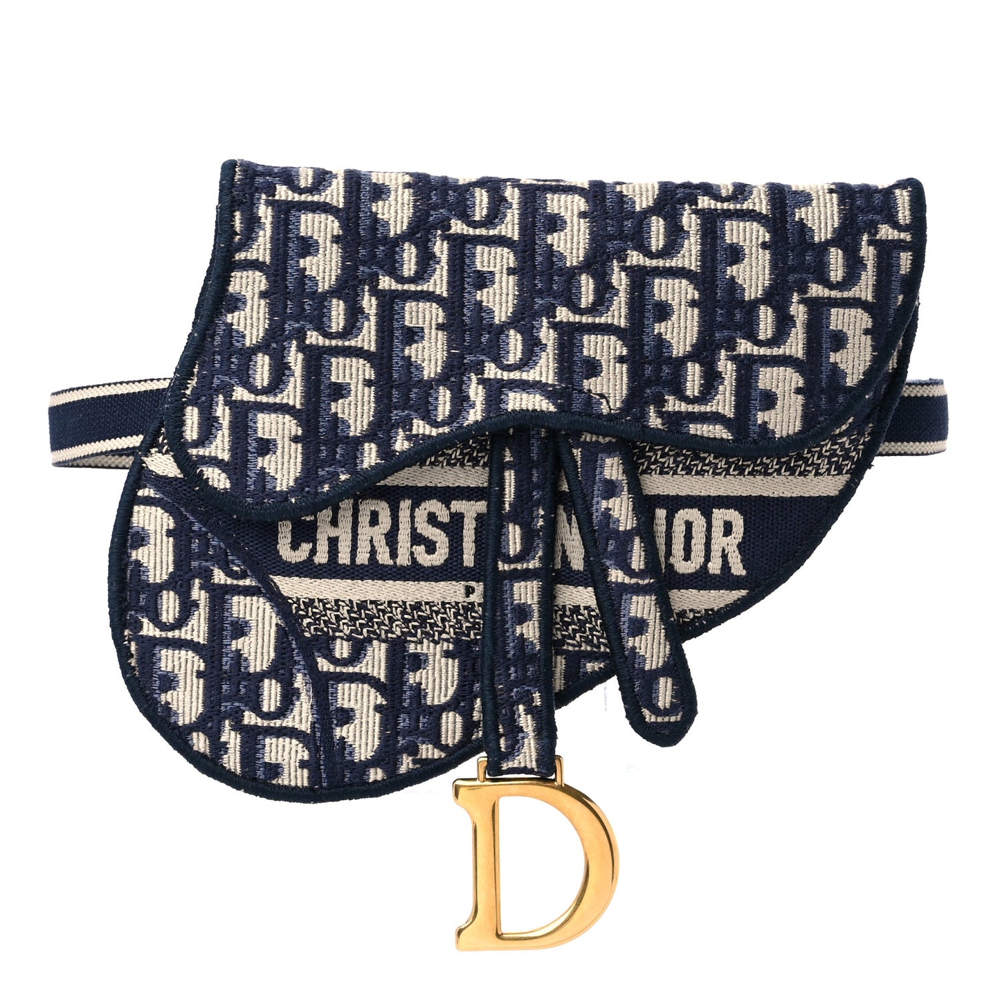 Oblique Embroidered Saddle Belt Pouch Blue
