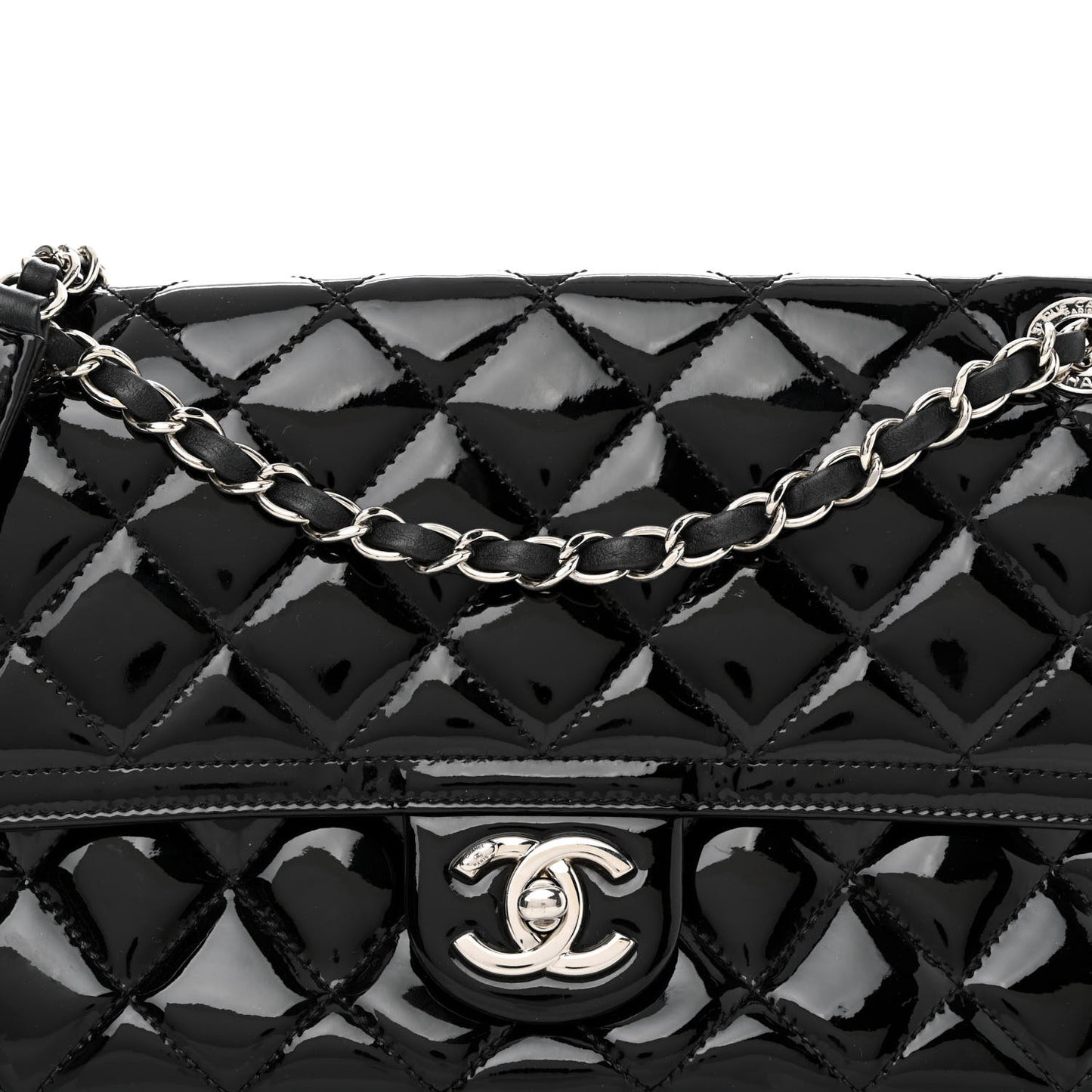 Patent Quilted Large Coco Shine Flap Black