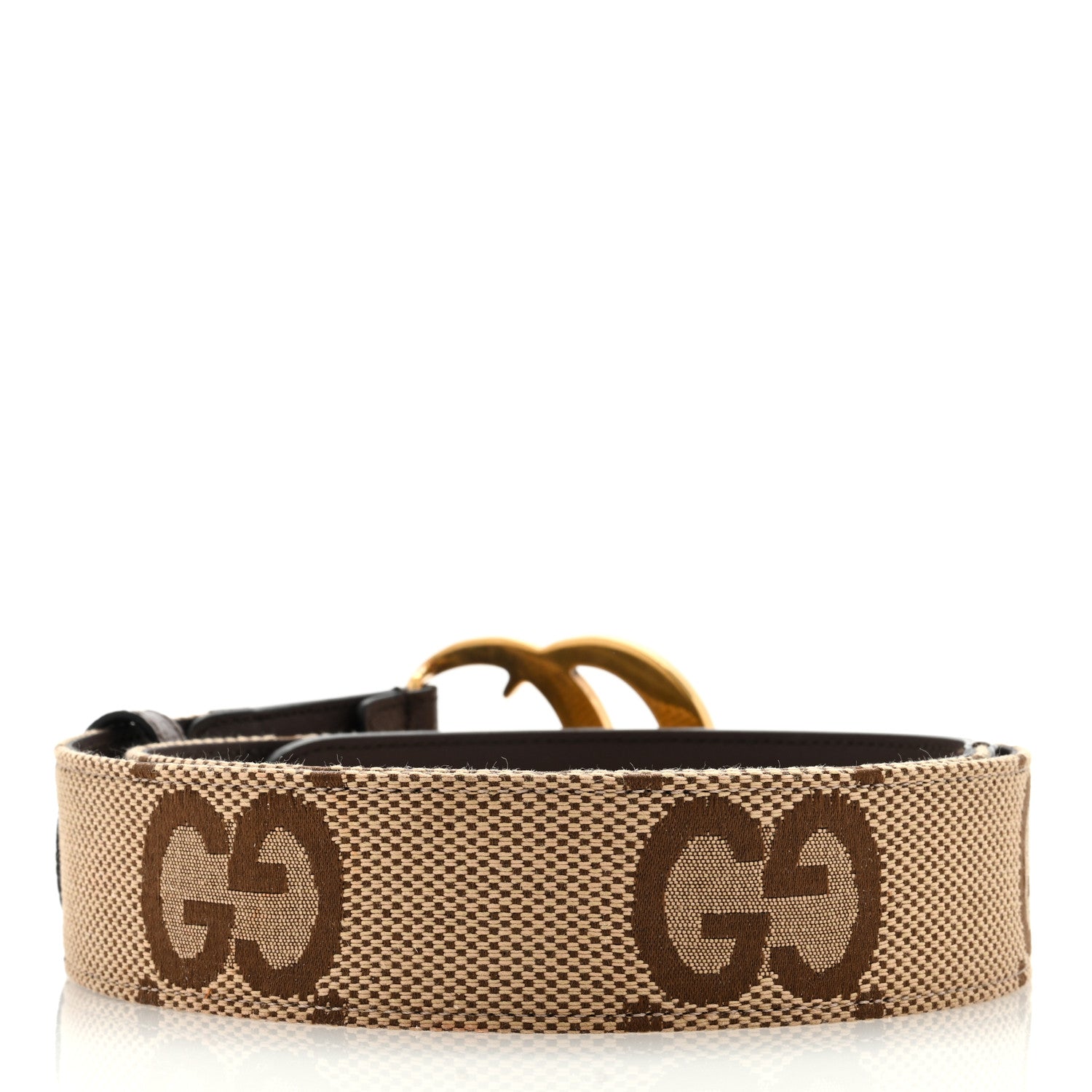 Gucci Monogram Jumbo GG Textured Dollar Calfskin Double G 40mm Belt 95 38 Camel Ebony 2 of 5