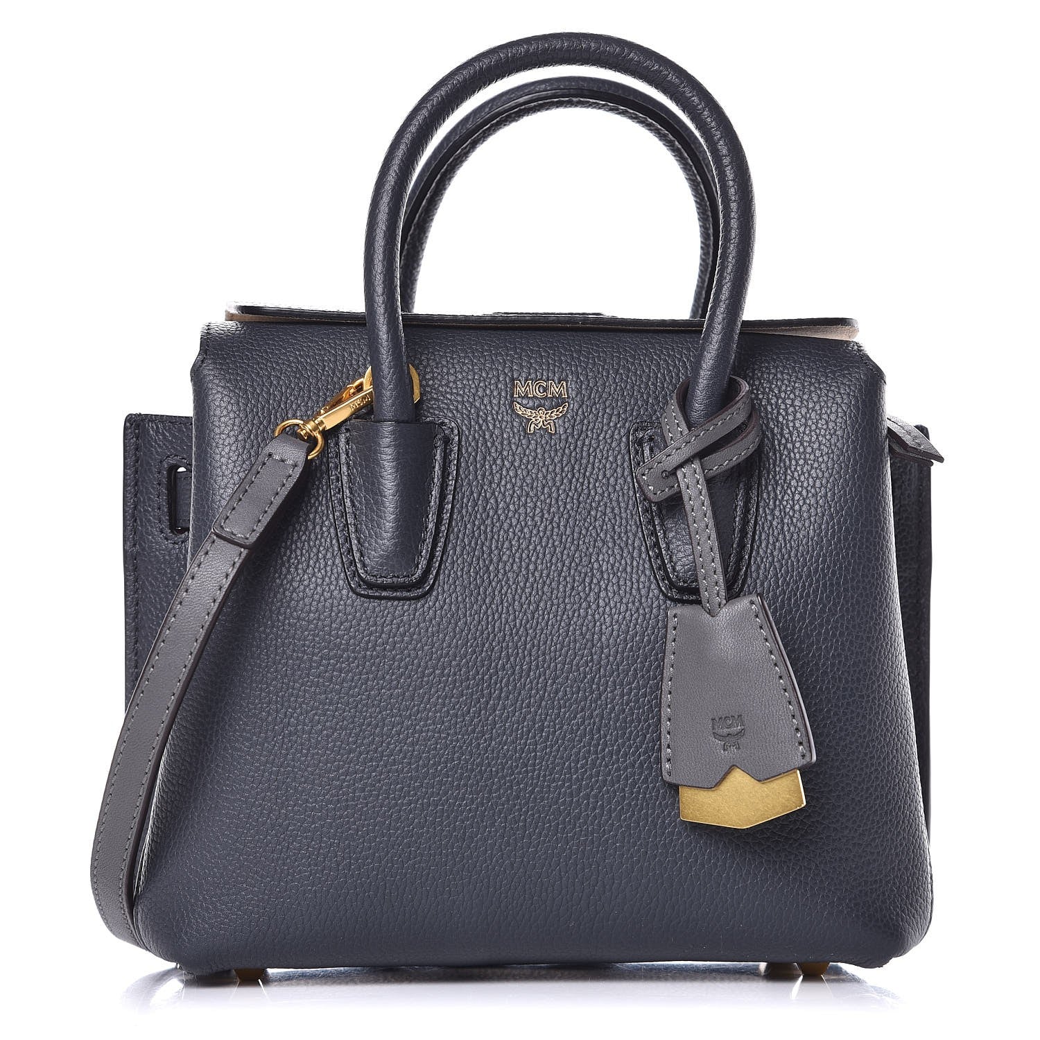MCM Grained Calfskin Mini Milla Tote Phantom Grey 1 of 6