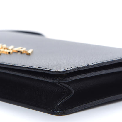 Prada Saffiano Lux Metal Logo Chain Flap Crossbody Bag Black 8 of 8