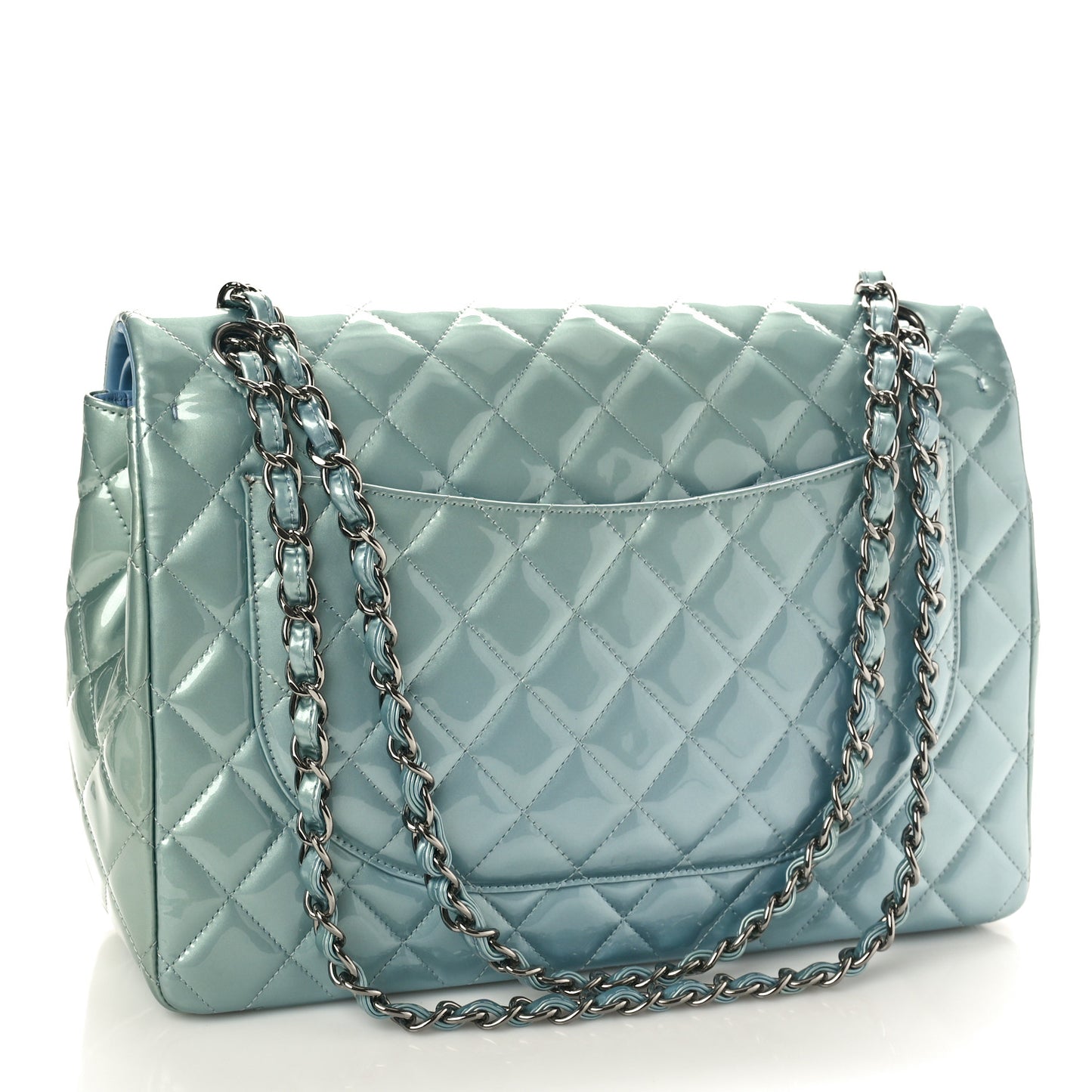 Patent Quilted Maxi Double Flap Light Blue