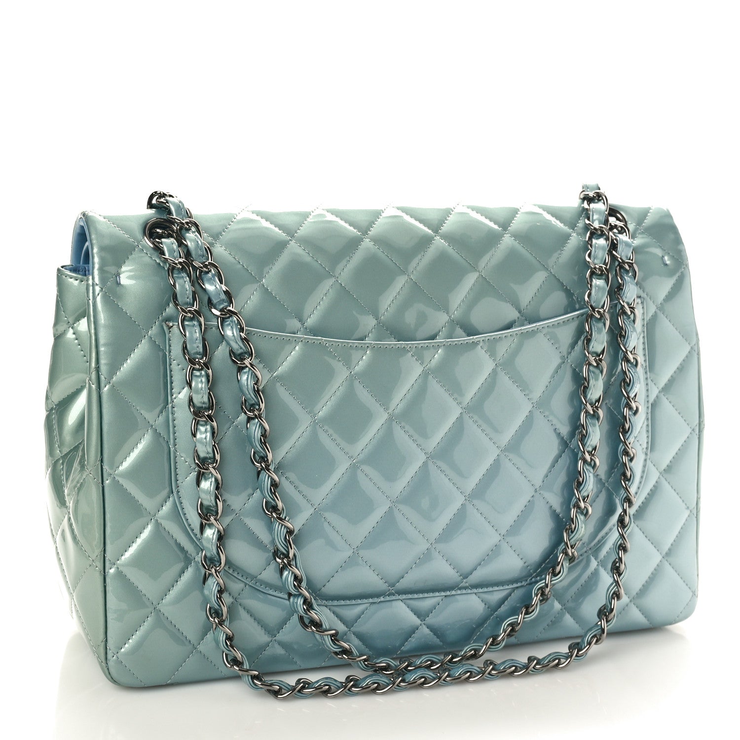 Chanel Patent Quilted Maxi Double Flap Light Blue 2 of 10