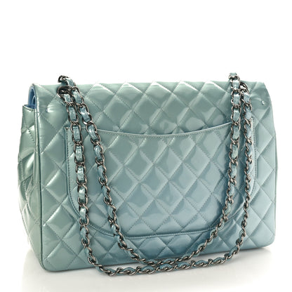 Chanel Patent Quilted Maxi Double Flap Light Blue 2 of 10