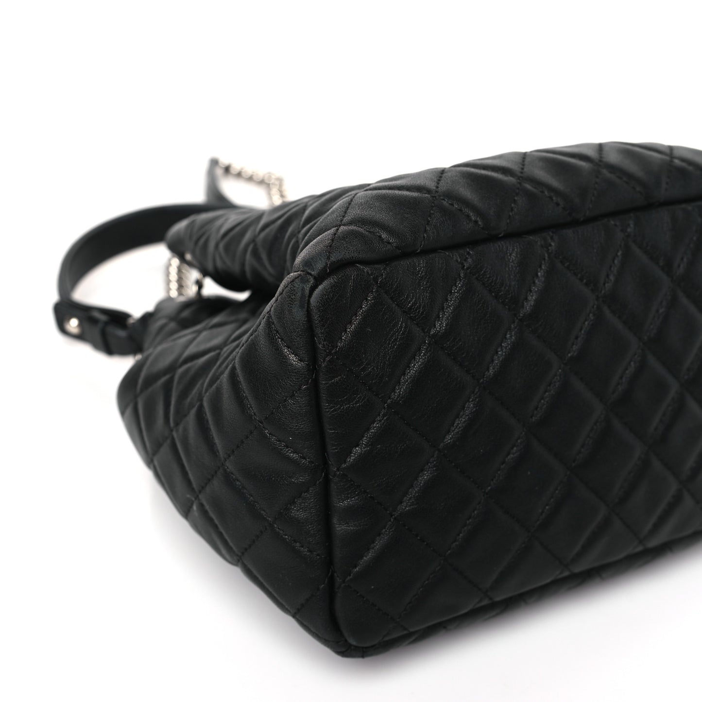 Lambskin Quilted CC Chain Bucket Bag Black