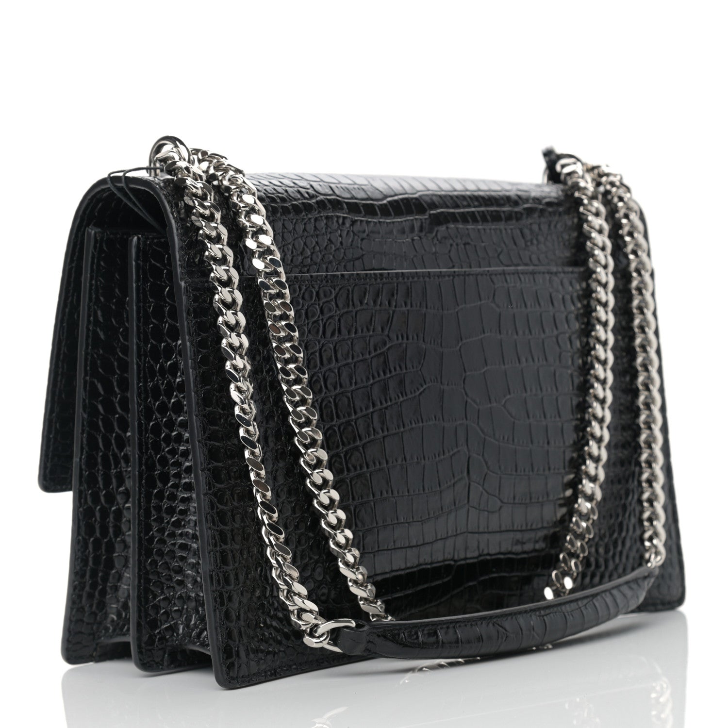 Saint Laurent Calfskin Crocodile Embossed Large Monogram Sunset Black 3 of 8