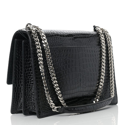 Saint Laurent Calfskin Crocodile Embossed Large Monogram Sunset Black 3 of 8