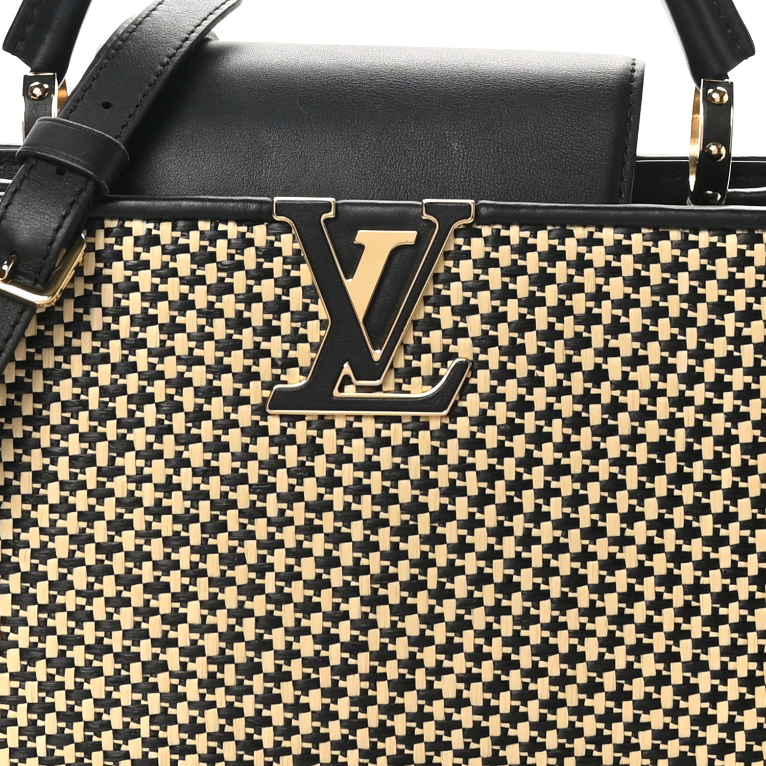 Louis Vuitton Raffia Calfskin Capucines MM Black Ecru 7 of 9