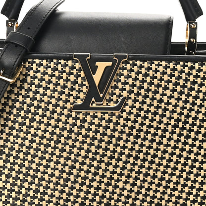 Louis Vuitton Raffia Calfskin Capucines MM Black Ecru 7 of 9