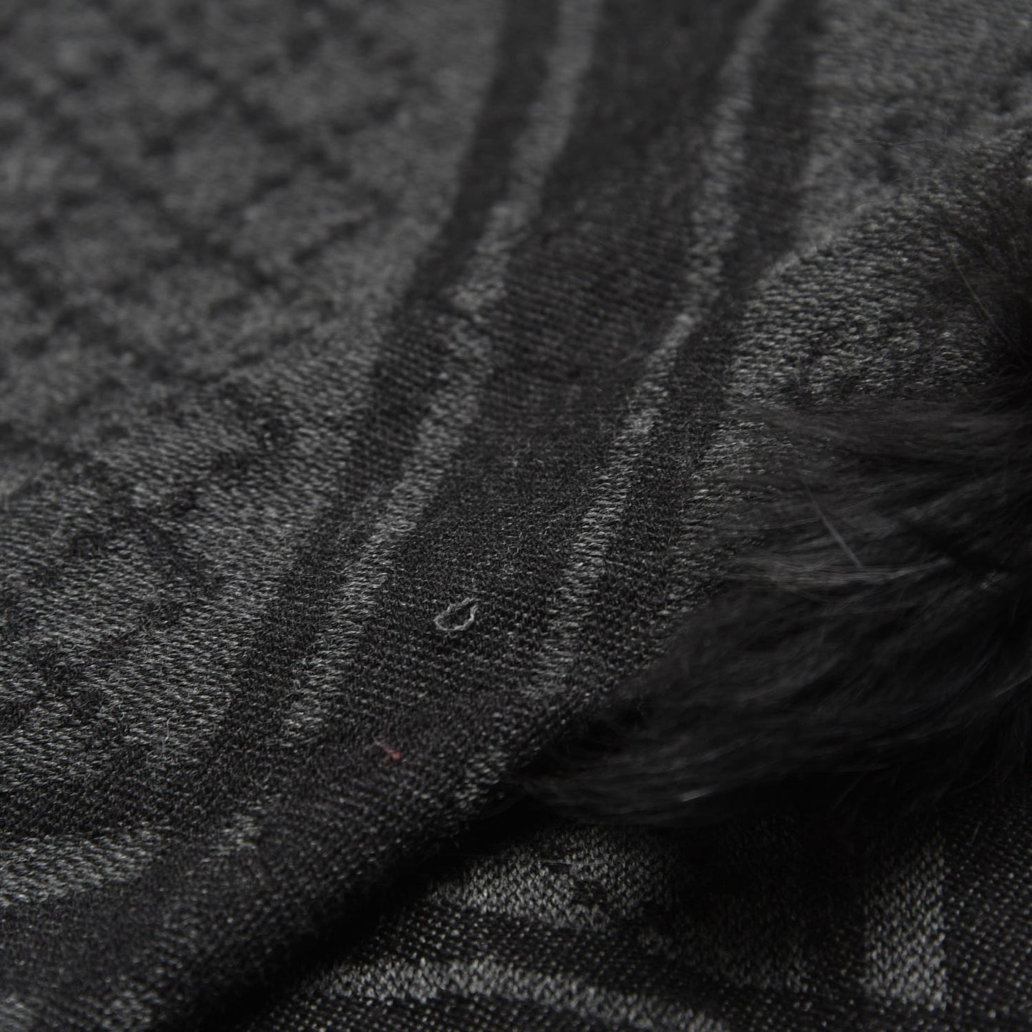 Wool Silk Fox Fur Monogram Shawl Scarf Black