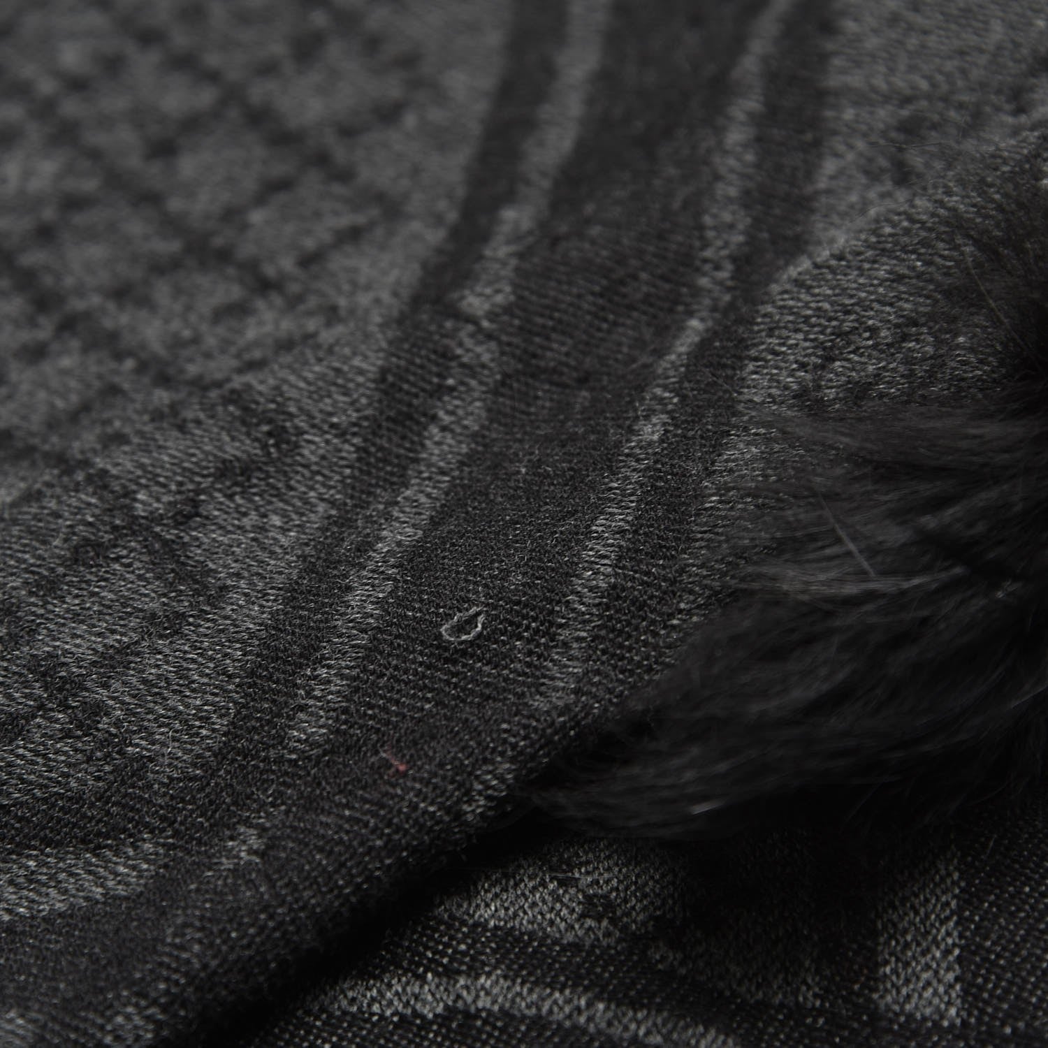 Gucci Wool Silk Fox Fur Monogram Shawl Scarf Black 4 of 8