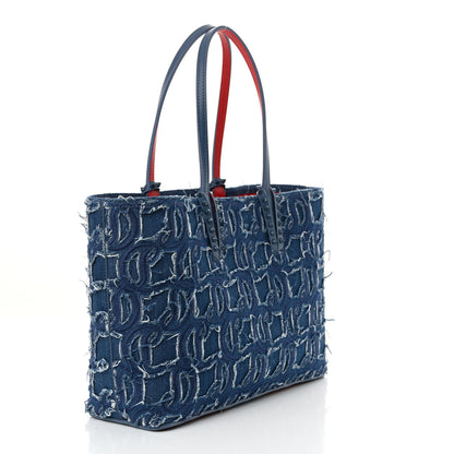 Christian Louboutin Denim Embroidered Spikes East West Cabata Tote Blue 4 of 12