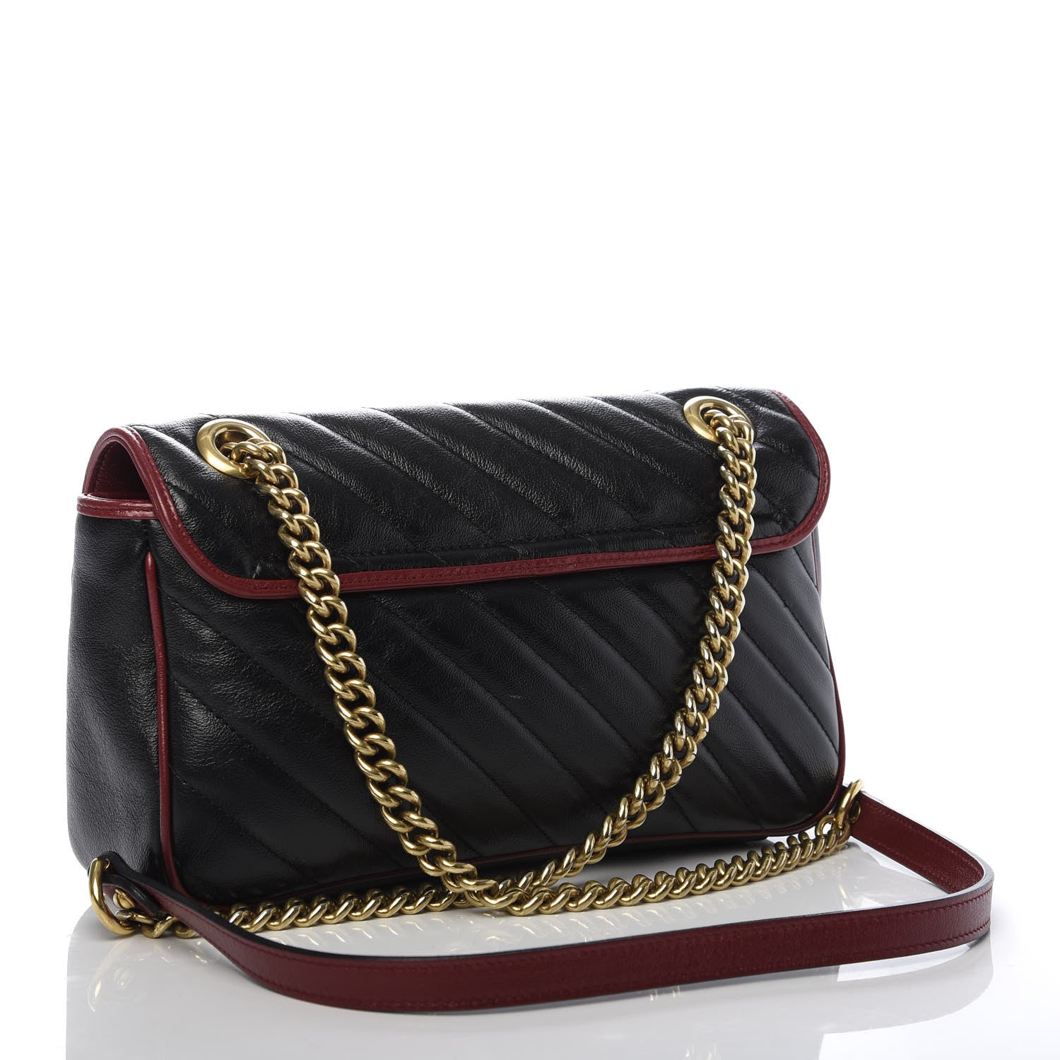 Gucci Vintage Effect Calfskin Matelasse Diagonal Small Torchon GG Marmont Shoulder Bag Black Romantic Cherry 3 of 9