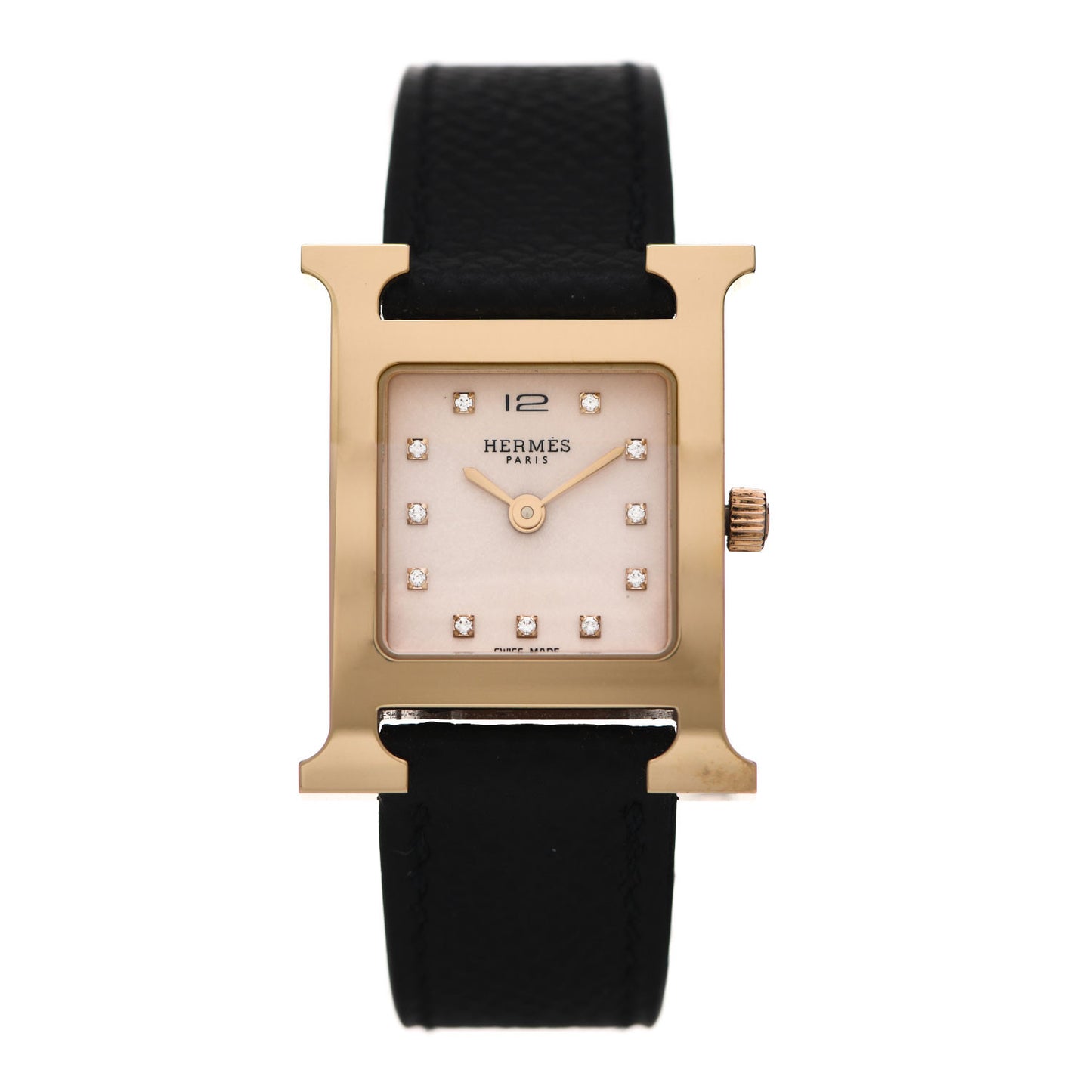 Stainless Steel Epsom Diamond Mother of Pearl 21mm Heure H Hour Quartz Watch Noir