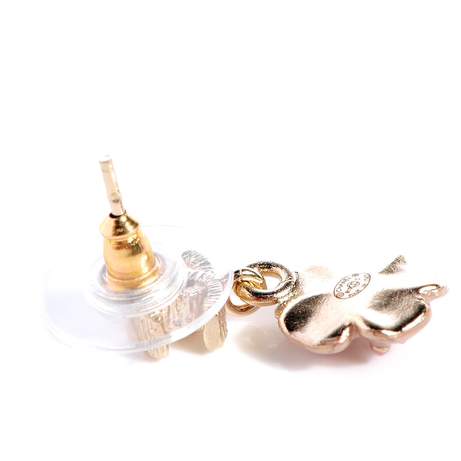 Chanel Enamel CC Camellia Earrings Gold Pink 3 of 5