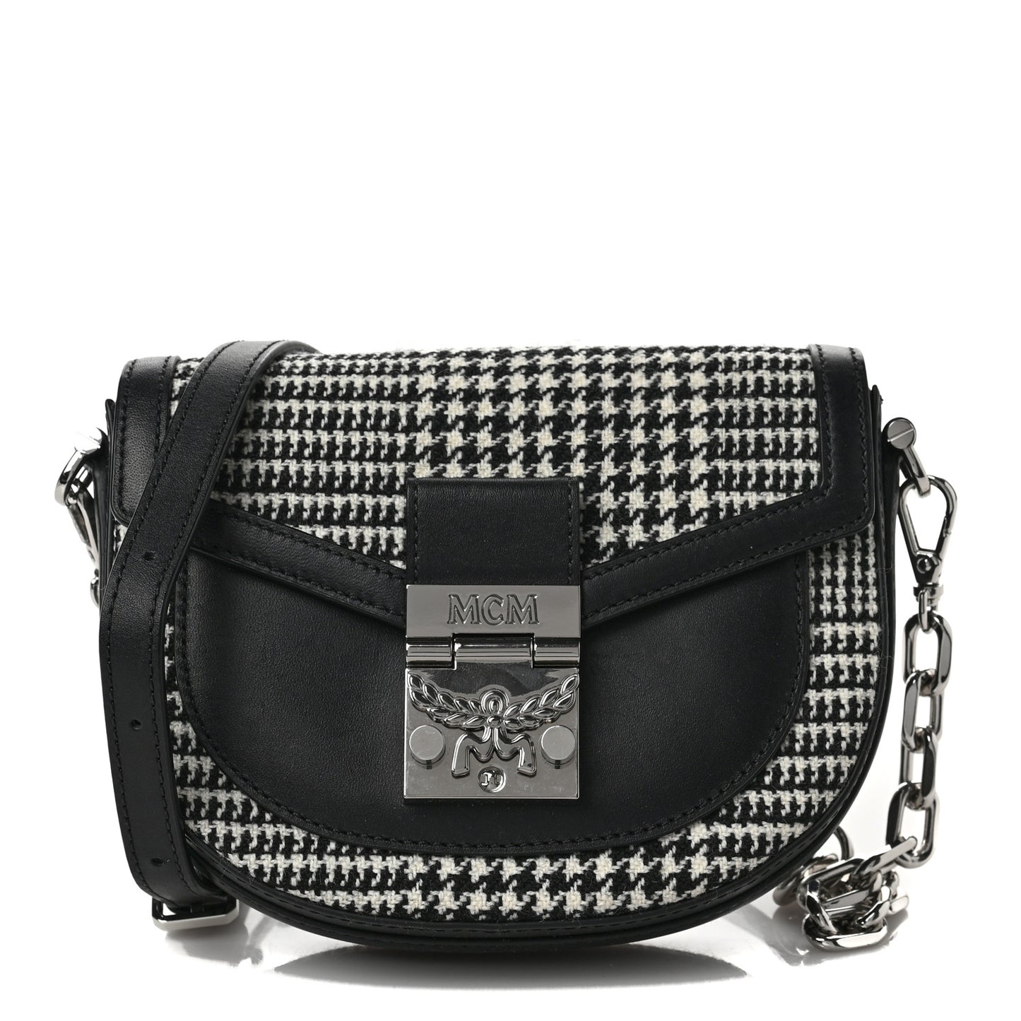 Calfskin Houndstooth Mini Patricia Belt Bag Black White