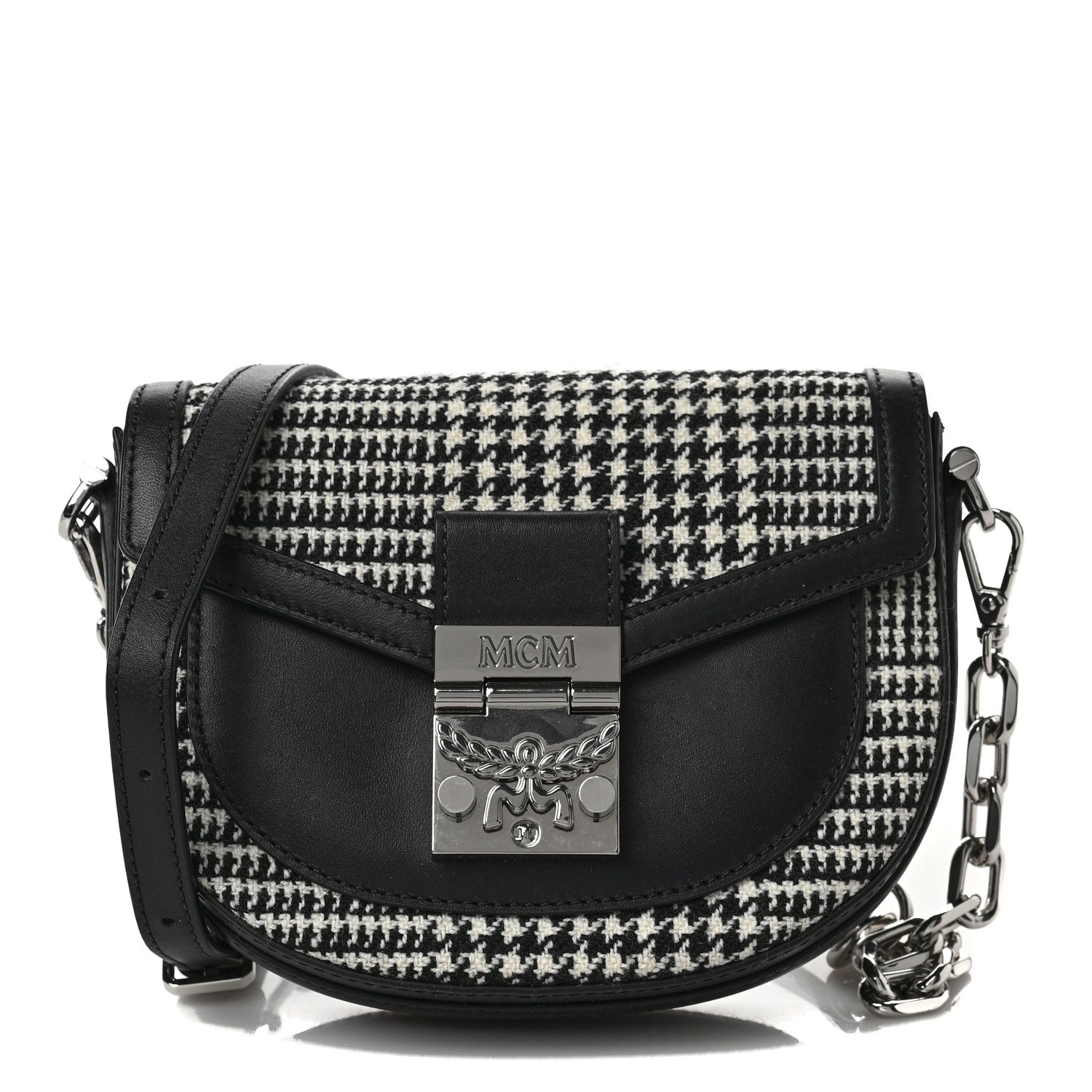 MCM Calfskin Houndstooth Mini Patricia Belt Bag Black White 1 of 5