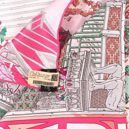 Hermes Silk Le Grand Prix du Faubourg Scarf 90 Rose Menthol Gris Perle 3 of 3
