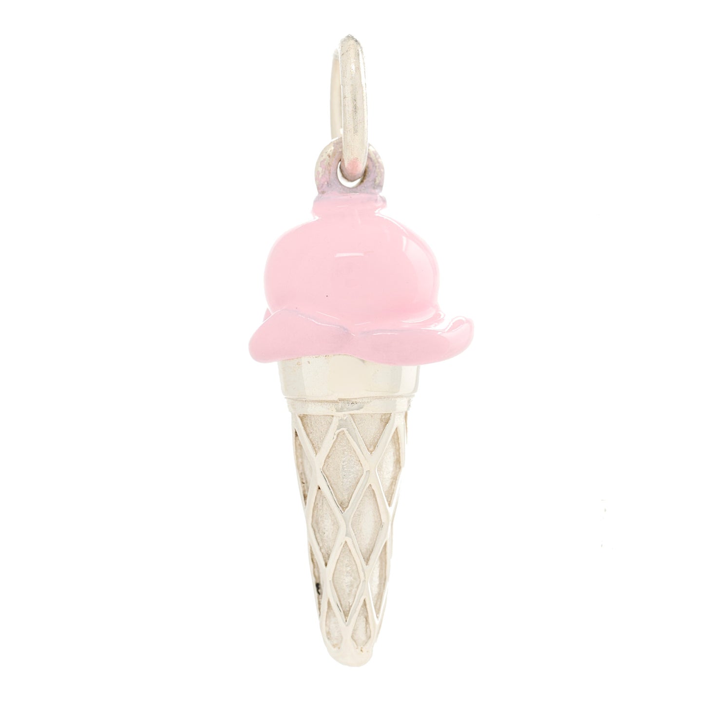 Sterling Silver Enamel Ice Cream Cone Charm Pink