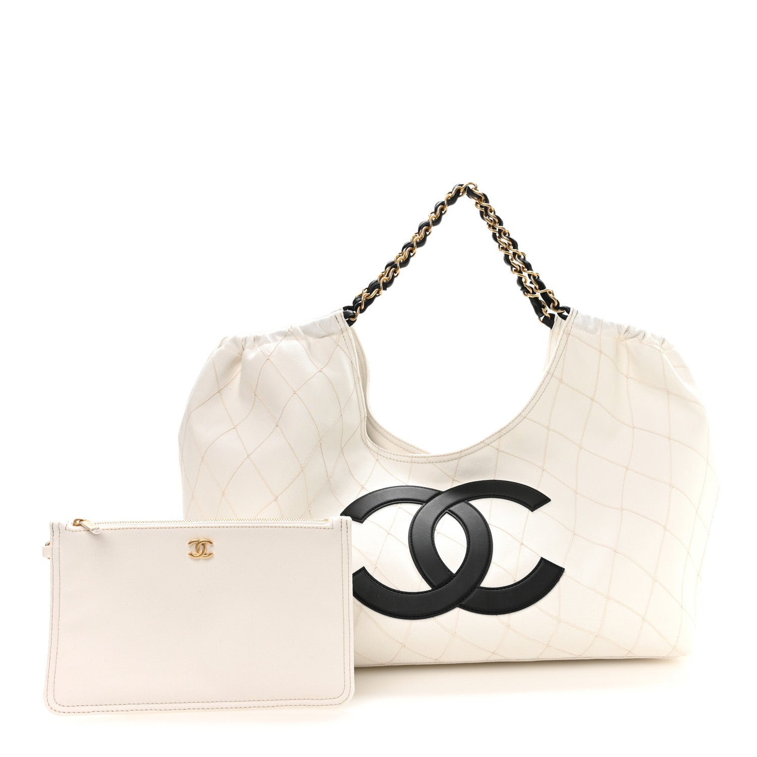 Chanel Denim Calfskin Quilted Coco Beach Small Shopping Tote White Black 3 of 11