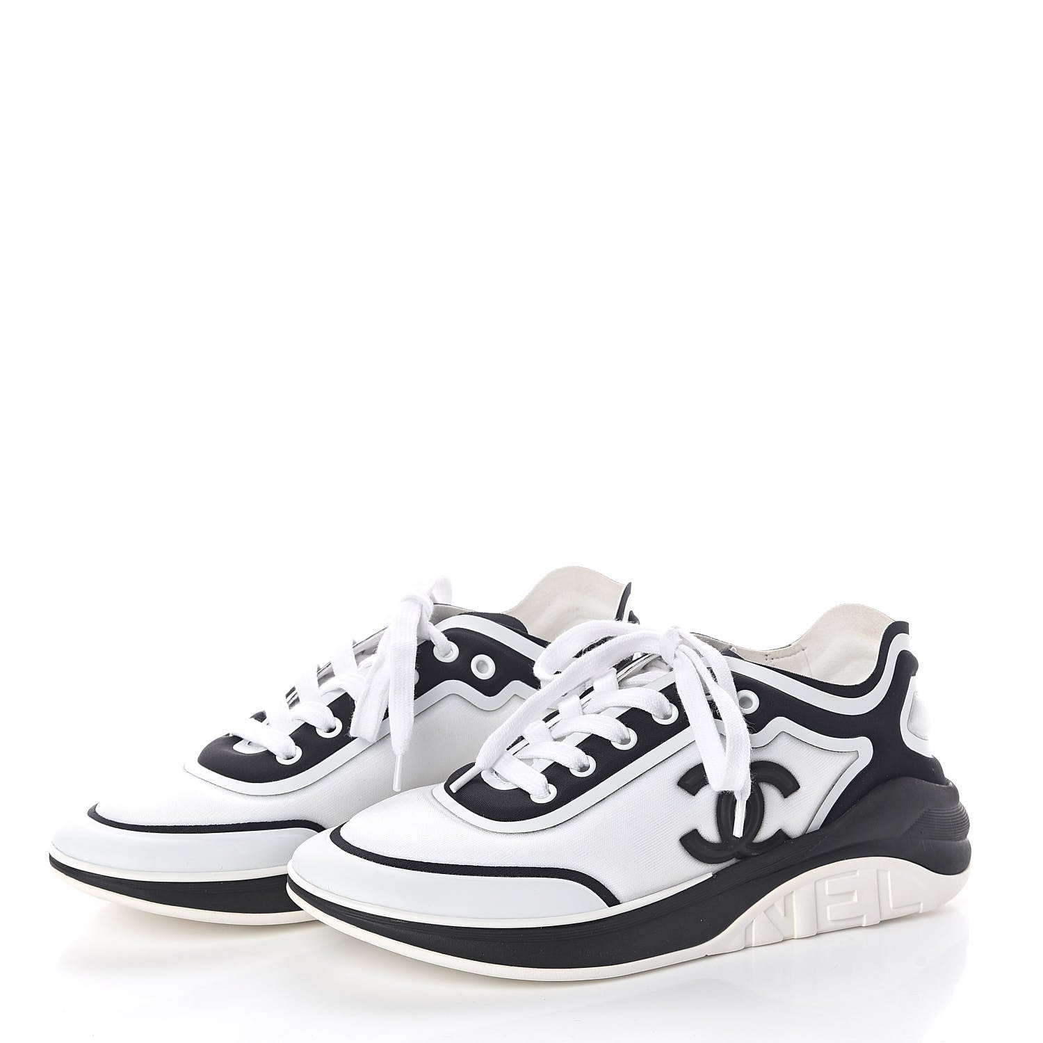 Chanel Suede Calfskin Stretch Fabric CC Sneakers 37 White 3 of 7