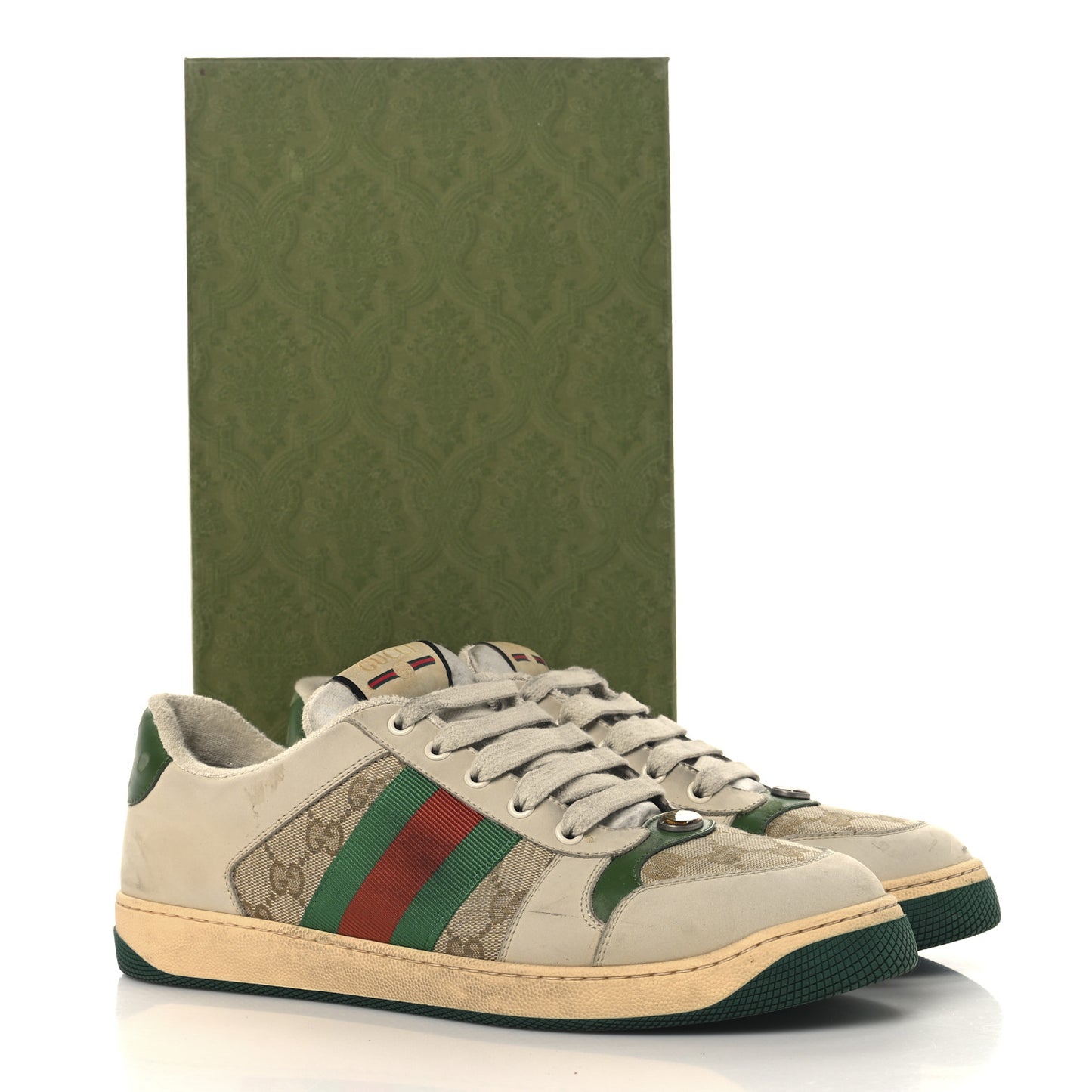 GG Monogram Nubuck Web Mens Screener Sneakers 9.5 New Sand Dusty Milk Vintage Green
