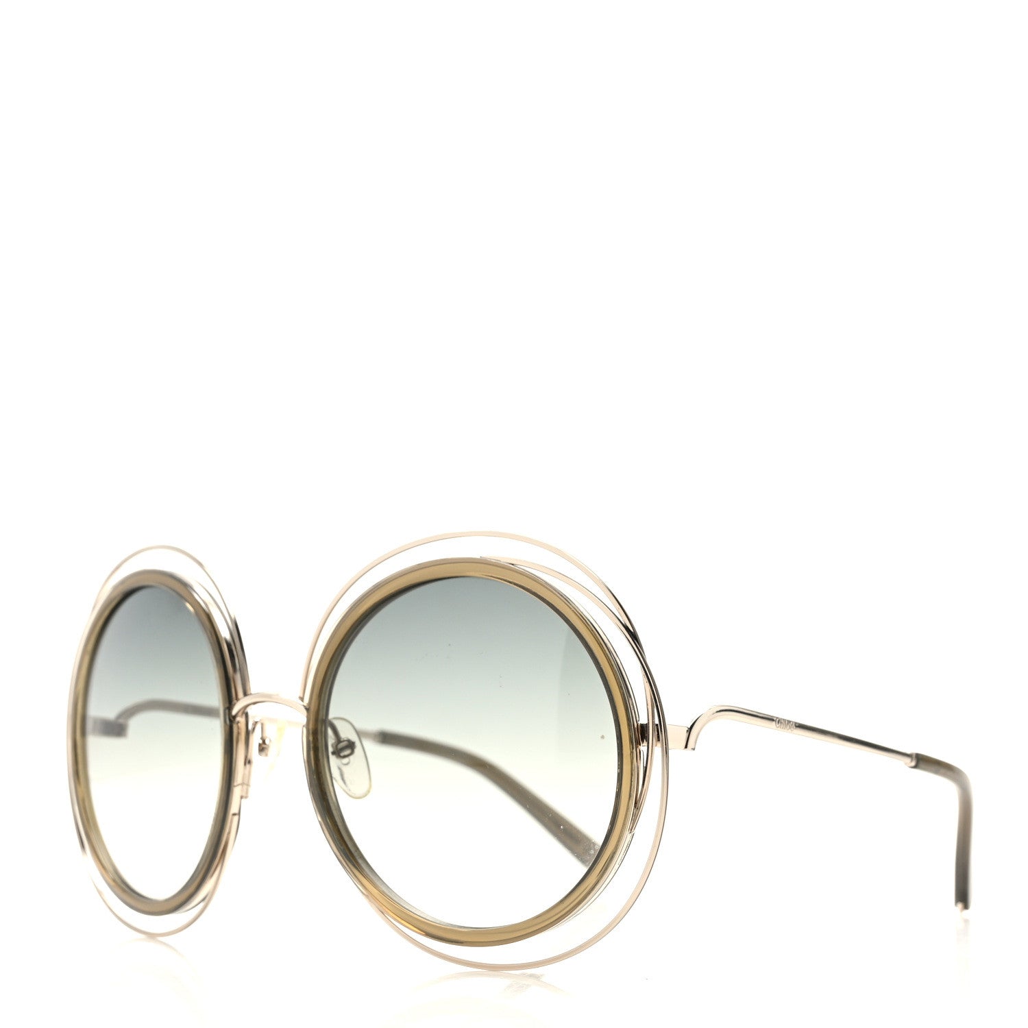 Chloe Oversized Round Carlina Sunglasses CE120S Gold Khaki 1 of 7