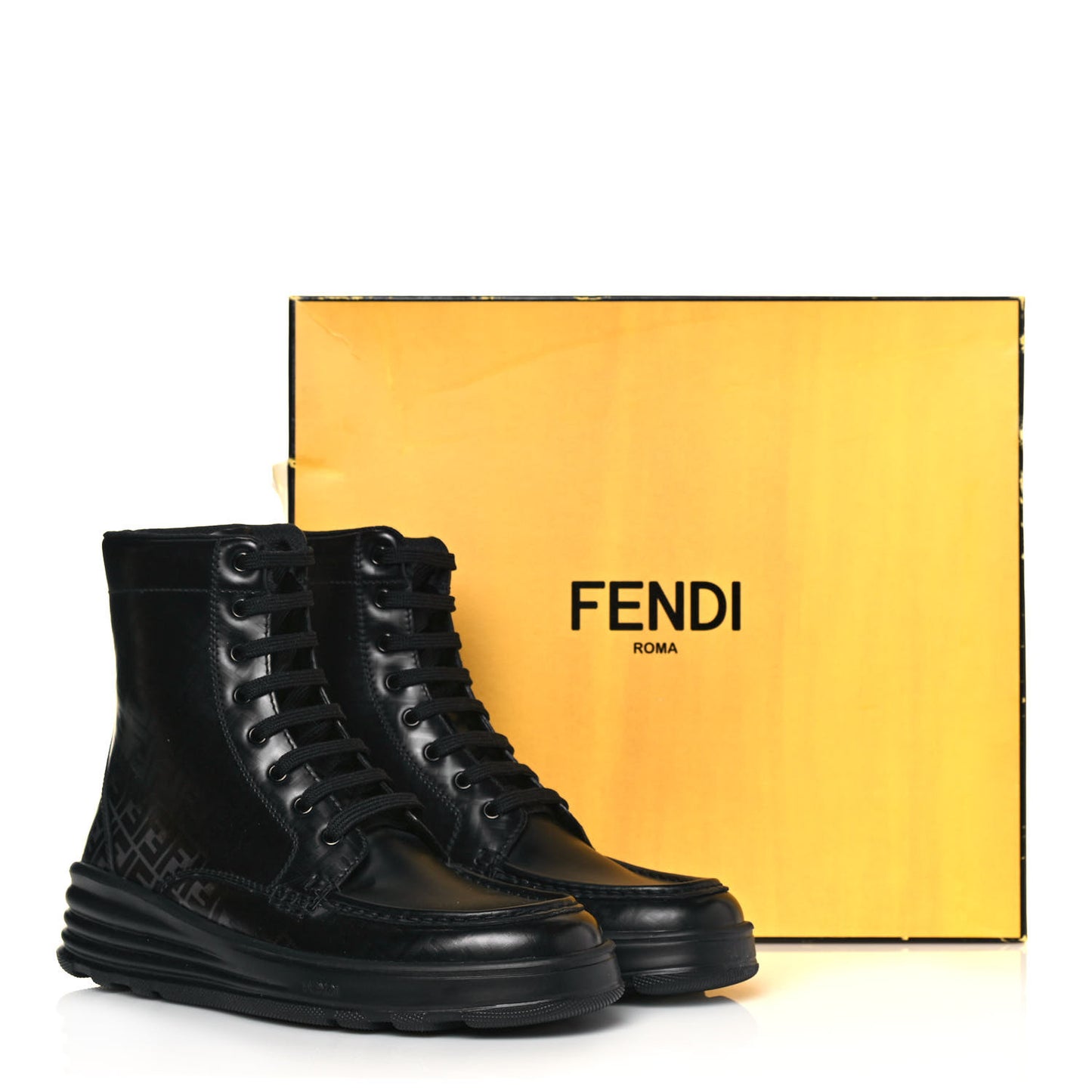 Calfskin FF Logo Mens Ankle Biker Boots 6 Asfalto Black