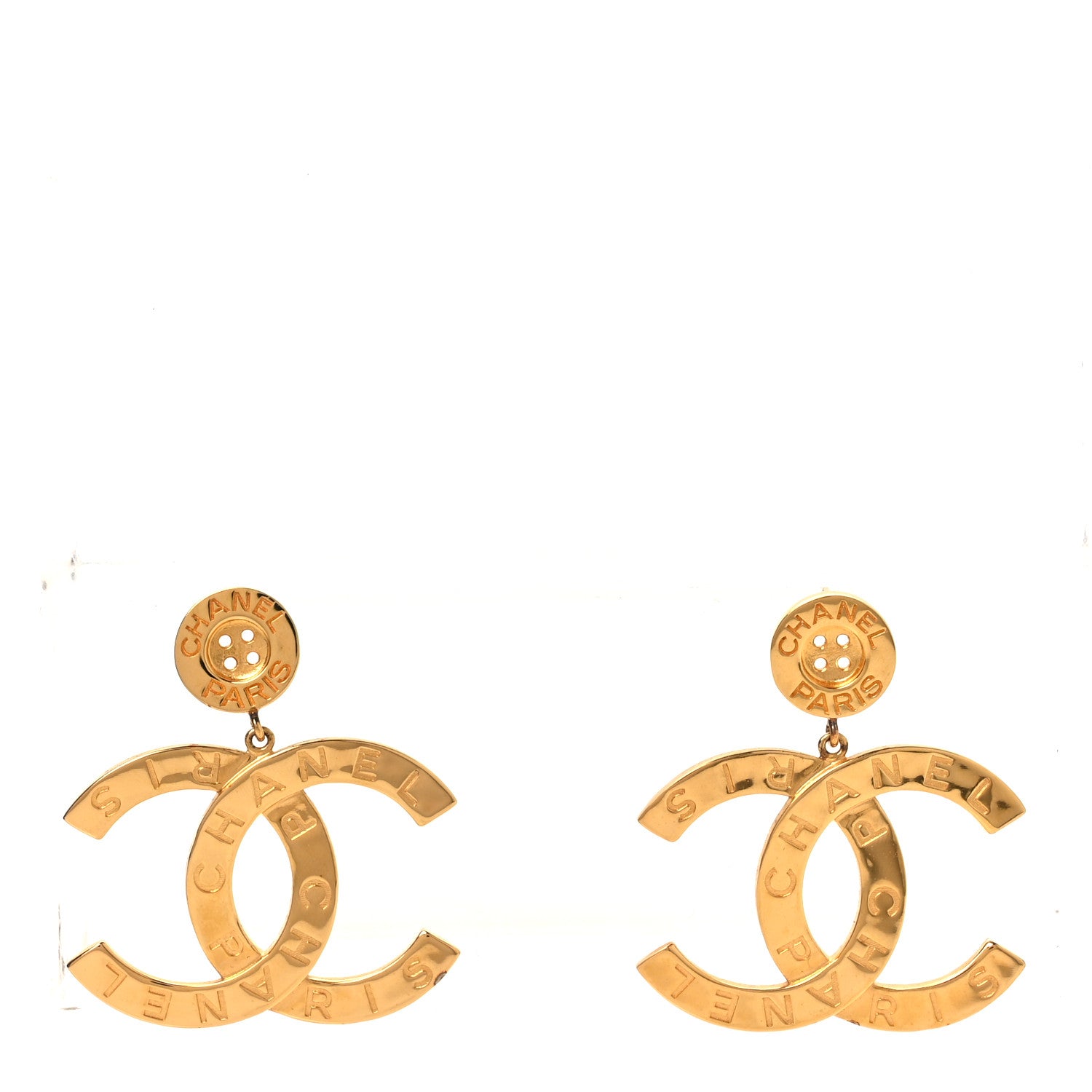 Chanel Metal Large Paris Button Earrings Gold 1 of 5