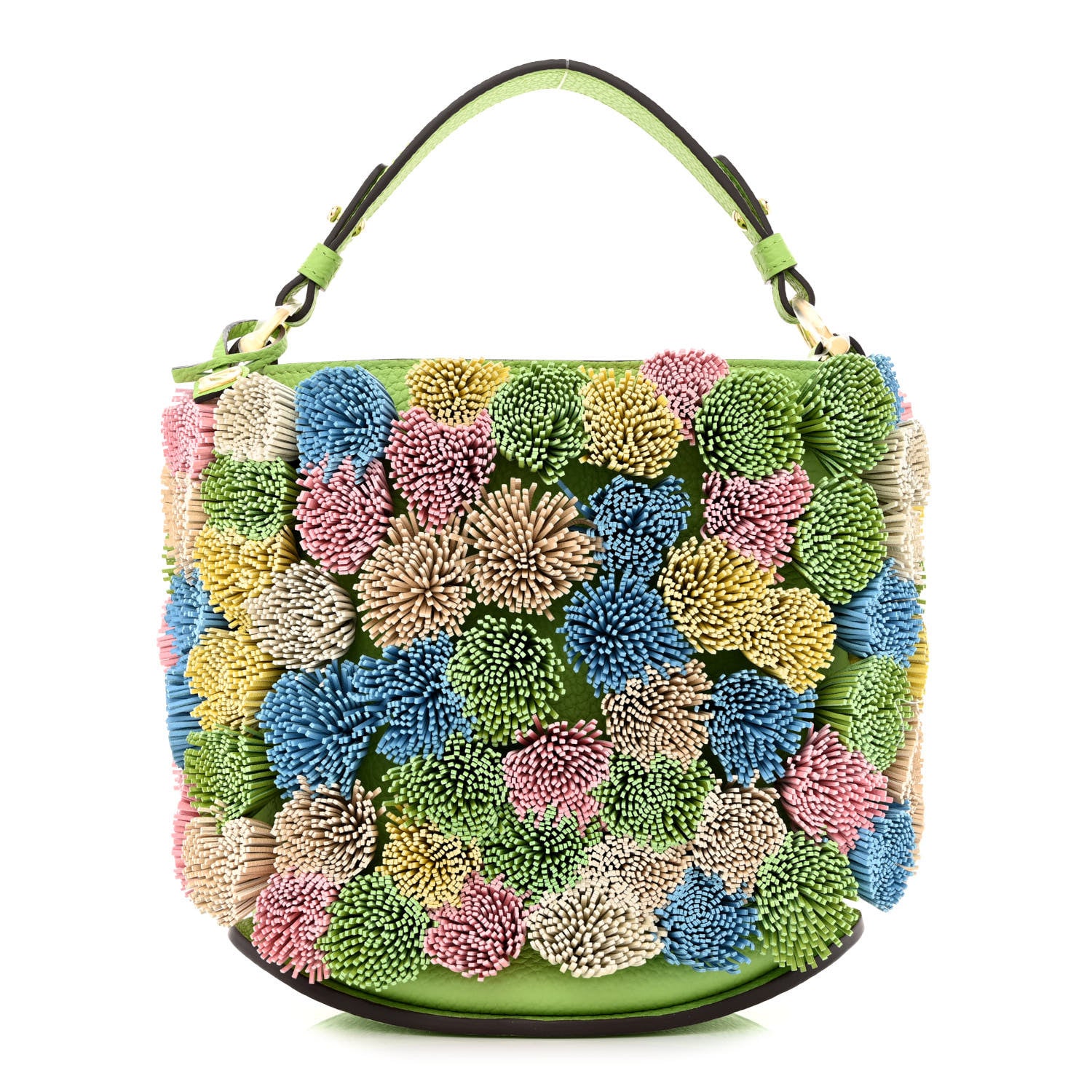 Delvaux Taurillon Soft Mini Pompons Pin Bucket Multicolor Aloe 1 of 10