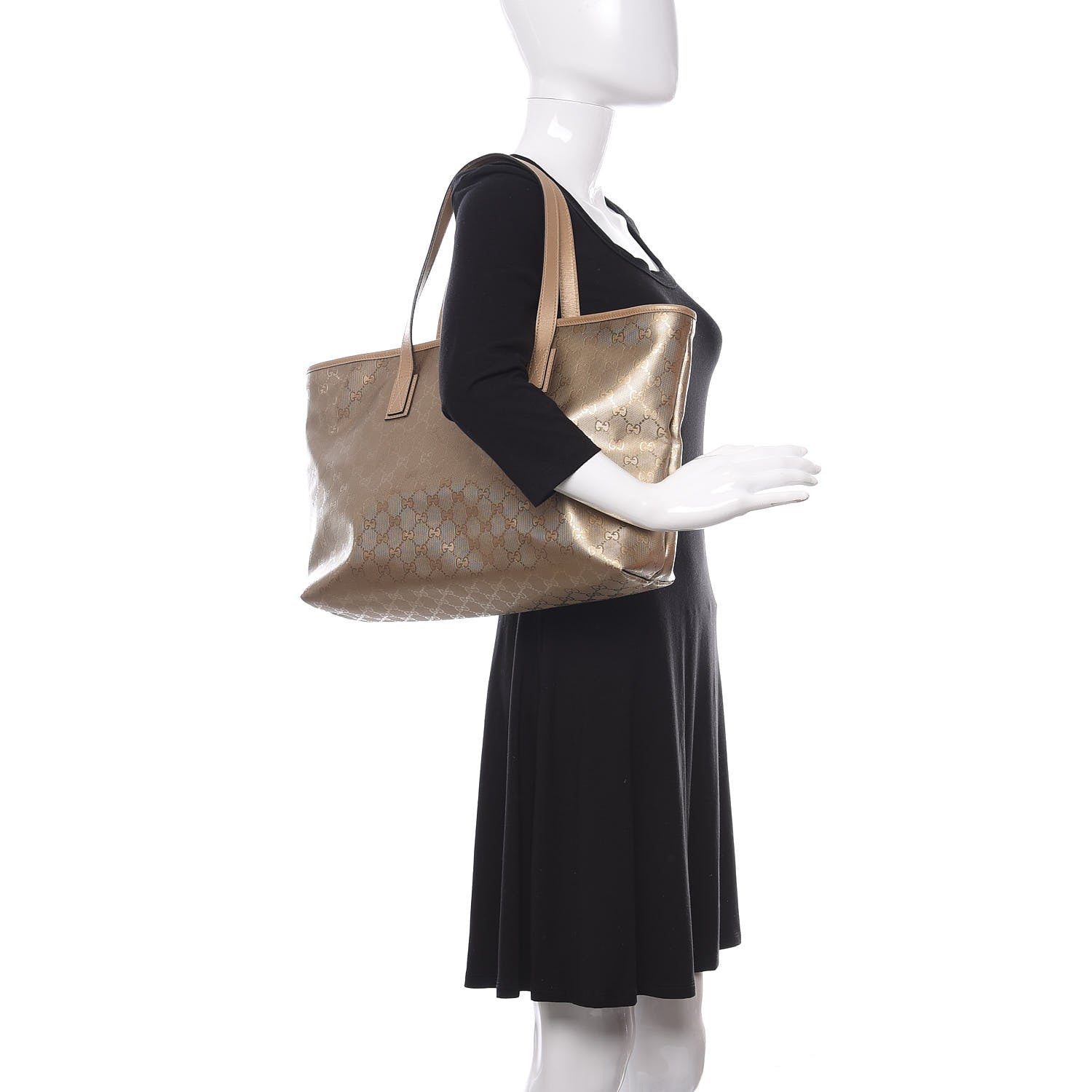 Gucci Imprime Monogram Medium Zippered Shopping Tote Champagne 2 of 14