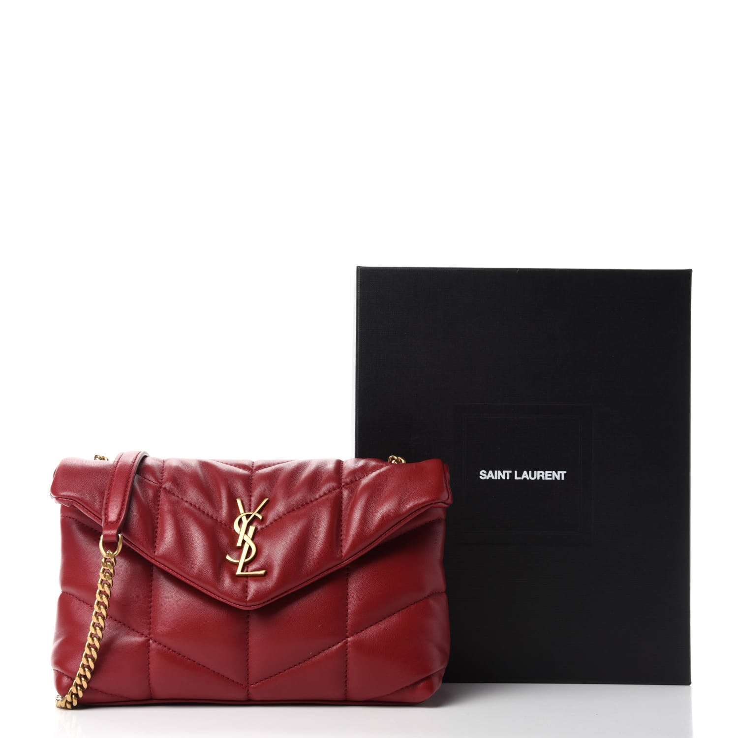 Saint Laurent Lambskin Quilted Toy Loulou Puffer Monogram Chain Satchel Red 12 of 12