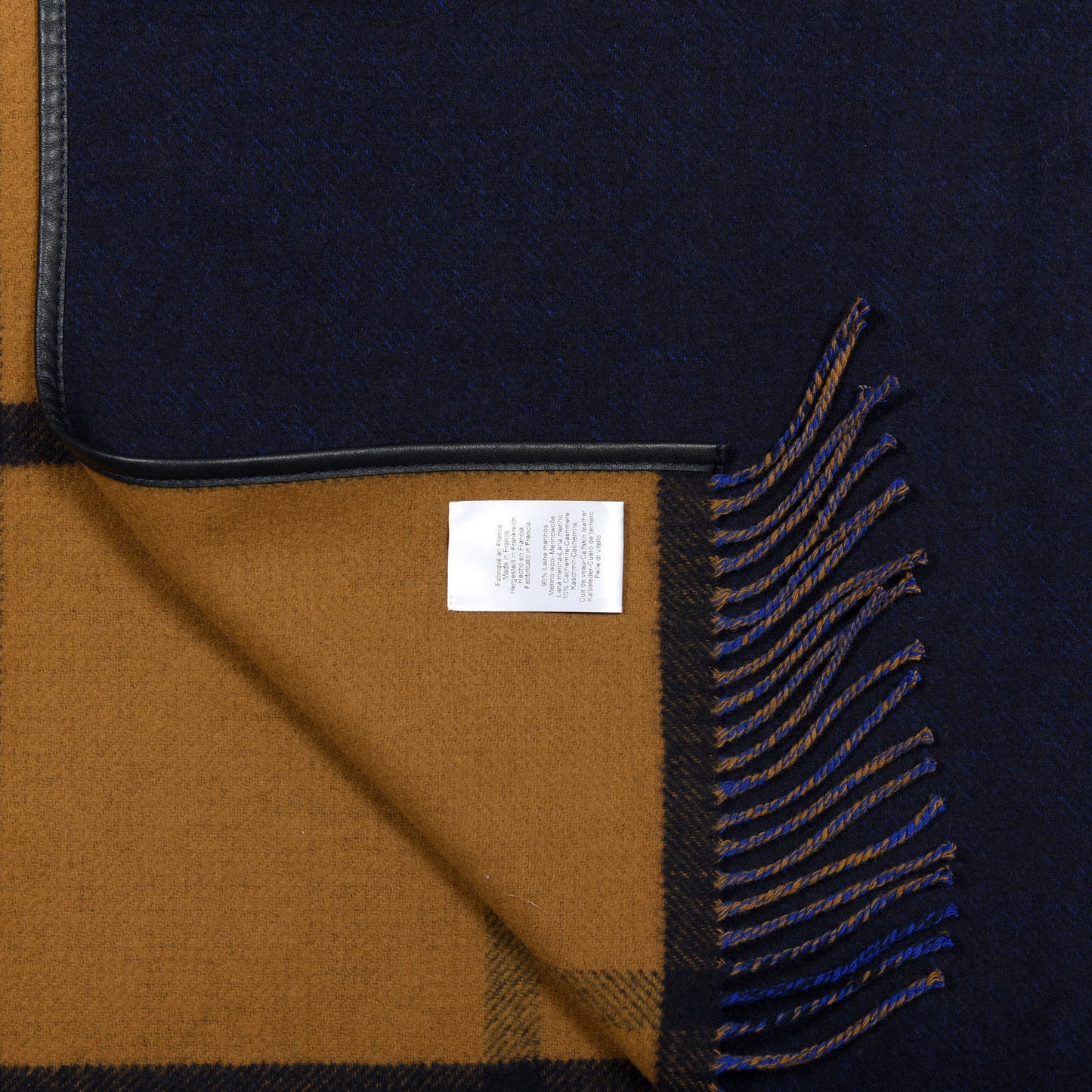 Wool Calfskin Reversible Highlands Poncho Navy Royal Fauve
