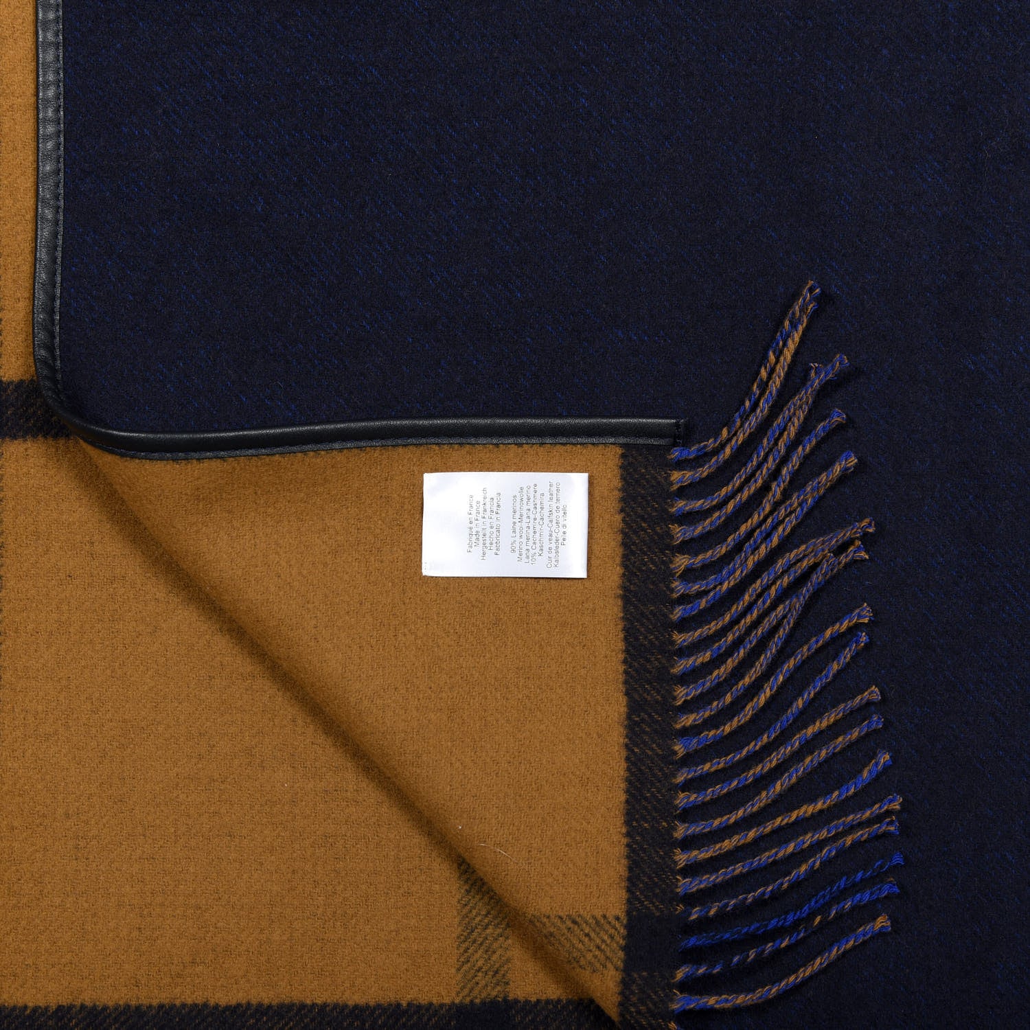Hermes Wool Calfskin Reversible Highlands Poncho Navy Royal Fauve 3 of 4