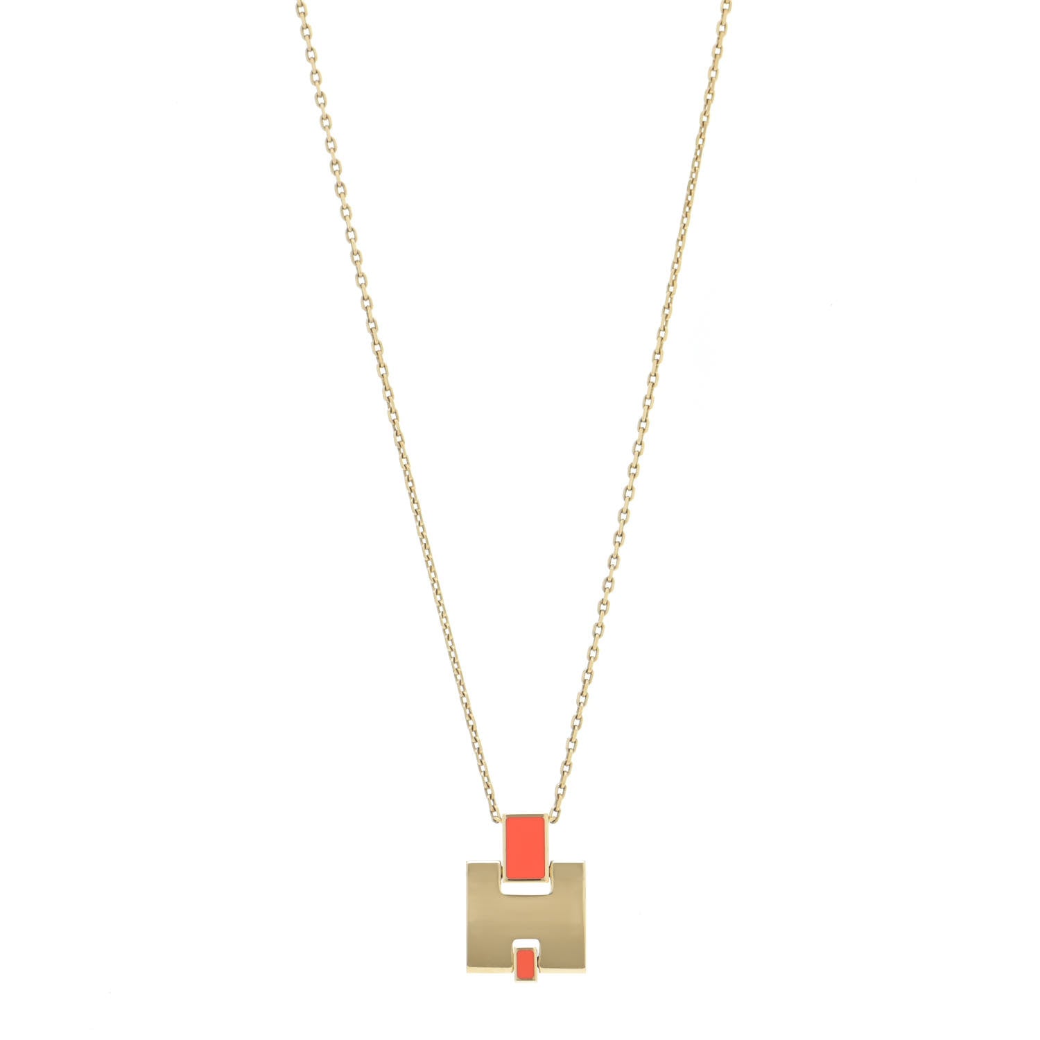 Hermes Gold Plated Lacquered Eileen Pendant Necklace Orange Fonce 1 of 12