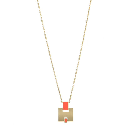 Hermes Gold Plated Lacquered Eileen Pendant Necklace Orange Fonce 1 of 12