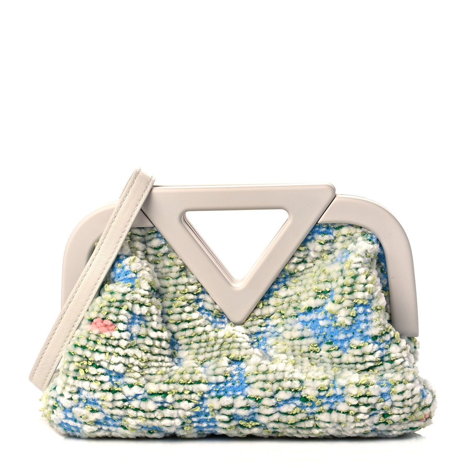 product image of BOTTEGA VENETA Textured Fabric Medium The Point Triangle Bag White Multicolor FASHIONPHILE