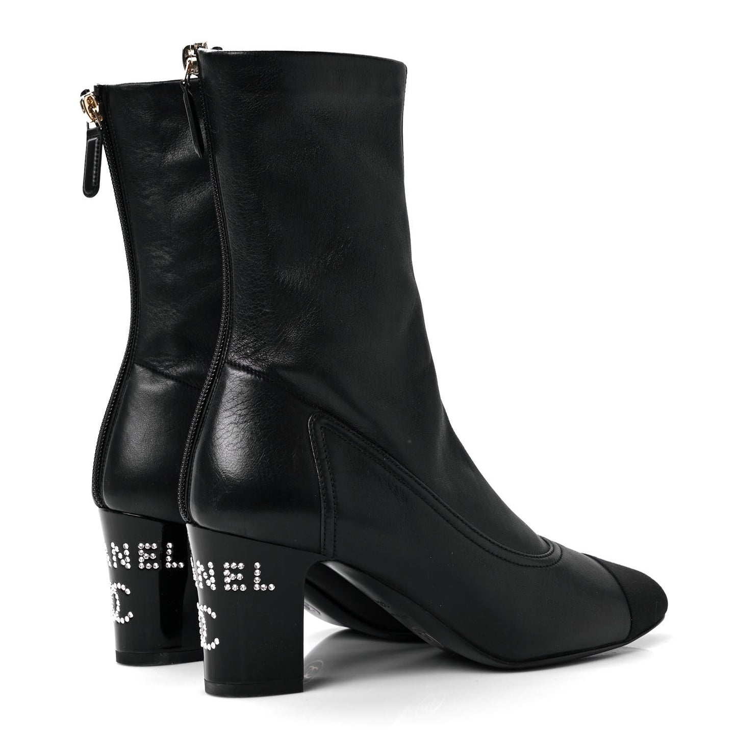 Lambskin Grosgrain Cap Toe Ankle Boots 36.5 Black