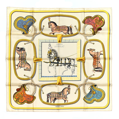 Hermes Silk Grand Apparat Forever Scarf 90 Creme Gold Multicolore 1 of 6