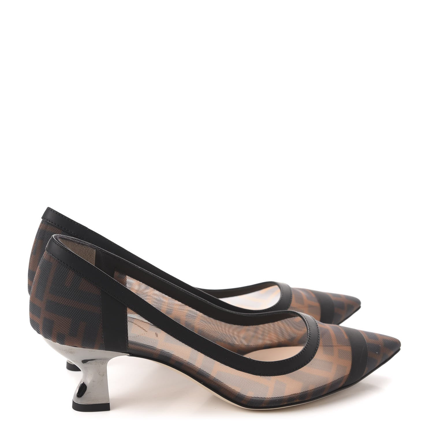 Fendi Technical Mesh Vitello Gommato FF Colibri 55mm Pumps 37.5 Tobacco Moro Black 4 of 9